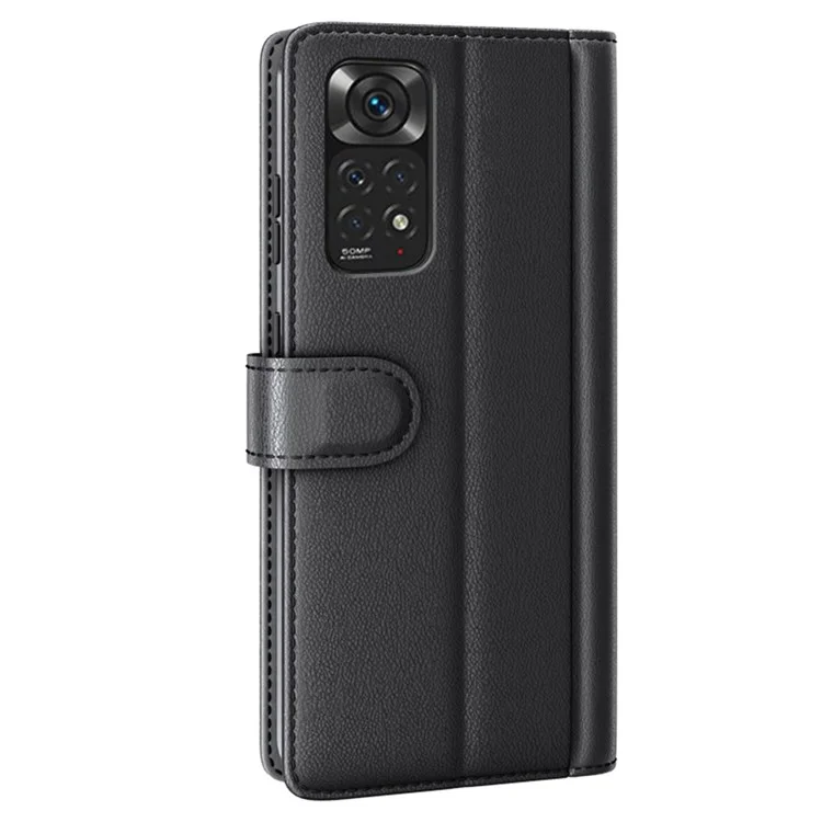 Für Xiaomi Redmi Note 11 4G (Qualcomm)/Redmi Note 11S 4G Magnetische Split Genuine Leather Phone Case Soft TPU Viewing Stand Wallet Flip Folio Cover - Schwarz