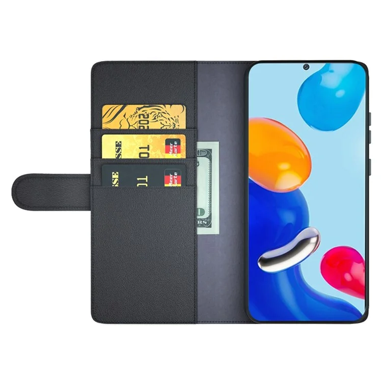 Für Xiaomi Redmi Note 11 4G (Qualcomm)/Redmi Note 11S 4G Magnetische Split Genuine Leather Phone Case Soft TPU Viewing Stand Wallet Flip Folio Cover - Schwarz