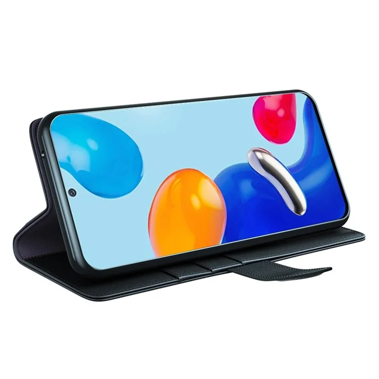 Für Xiaomi Redmi Note 11 4G (Qualcomm)/Redmi Note 11S 4G Magnetische Split Genuine Leather Phone Case Soft TPU Viewing Stand Wallet Flip Folio Cover - Schwarz
