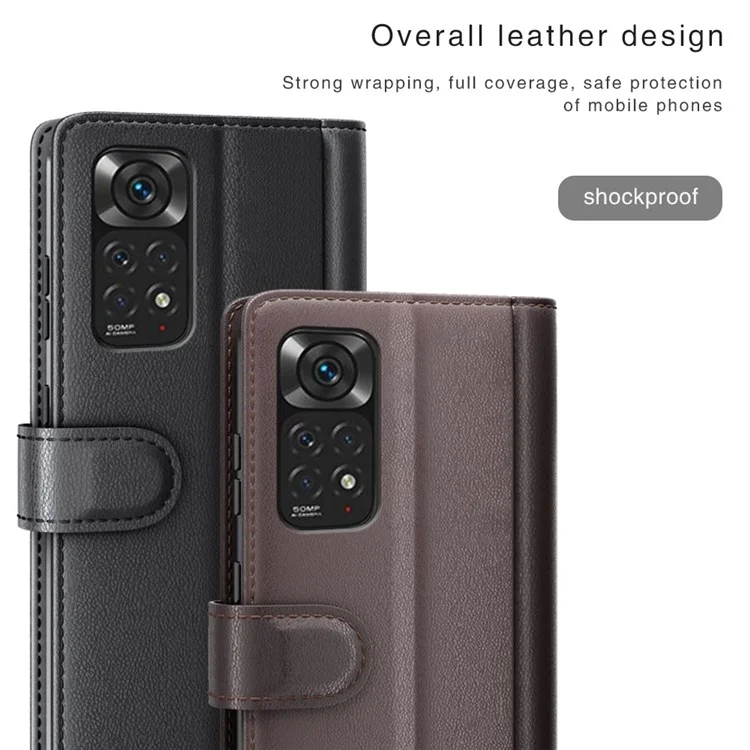 Für Xiaomi Redmi Note 11 4G (Qualcomm)/Redmi Note 11S 4G Magnetische Split Genuine Leather Phone Case Soft TPU Viewing Stand Wallet Flip Folio Cover - Schwarz