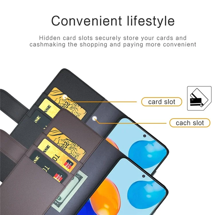 Per Xiaomi Redmi Note 11 Pro 5G (Qualcomm)/Note 11 Pro 4G (MediaTek) Split Genuine Leather Flip Wallet Case Shockproof TPU Stand View Book Cover - Nero