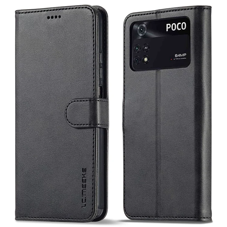 LC.IMEEKE per Xiaomi Poco M4 Pro 4G, custodia in pelle PU protettiva e texture, custodia a portafoglio con supporto, custodia per telefono - Nero
