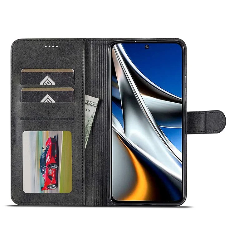 LC.IMEEKE per Xiaomi Poco M4 Pro 4G, custodia in pelle PU protettiva e texture, custodia a portafoglio con supporto, custodia per telefono - Nero