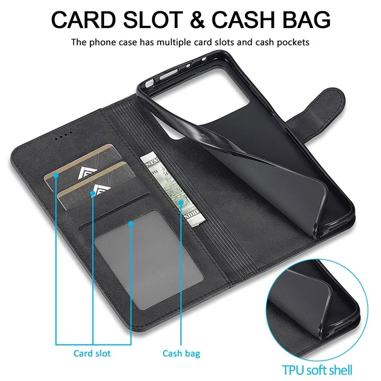 LC.IMEEKE per Xiaomi Poco M4 Pro 4G, custodia in pelle PU protettiva e texture, custodia a portafoglio con supporto, custodia per telefono - Nero