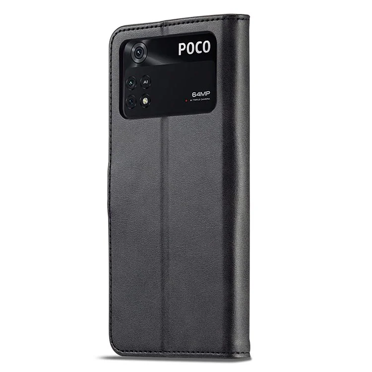 LC.IMEEKE per Xiaomi Poco M4 Pro 4G, custodia in pelle PU protettiva e texture, custodia a portafoglio con supporto, custodia per telefono - Nero