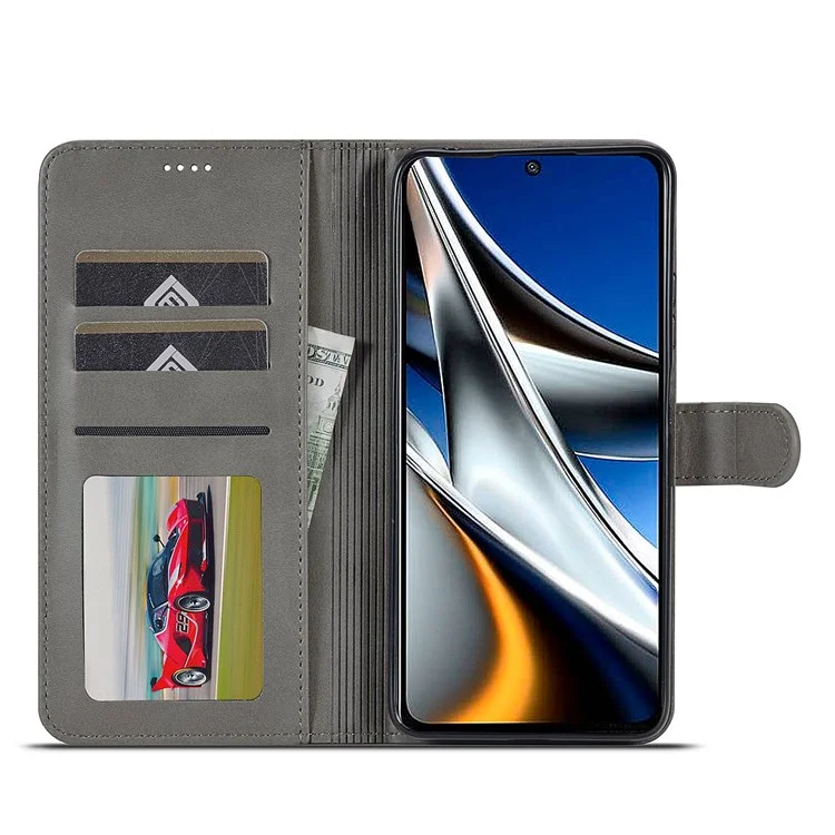 LC.IMEEKE para Xiaomi Poco M4 Pro 4G Capa de couro PU texturizada e bem protegida, tipo carteira com suporte - Cinza