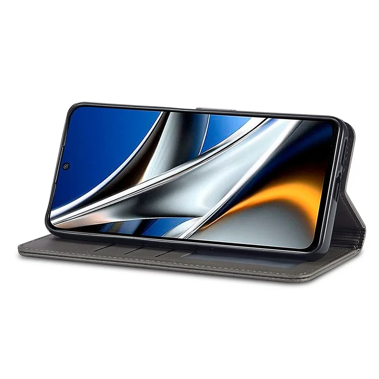 LC.IMEEKE para Xiaomi Poco M4 Pro 4G Capa de couro PU texturizada e bem protegida, tipo carteira com suporte - Cinza