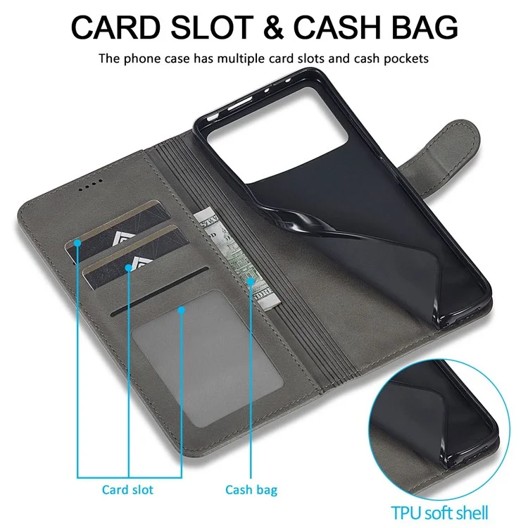 LC.IMEEKE para Xiaomi Poco M4 Pro 4G Capa de couro PU texturizada e bem protegida, tipo carteira com suporte - Cinza