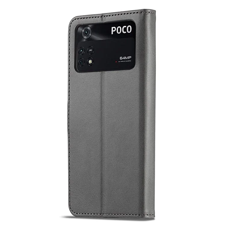 LC.IMEEKE para Xiaomi Poco M4 Pro 4G Capa de couro PU texturizada e bem protegida, tipo carteira com suporte - Cinza