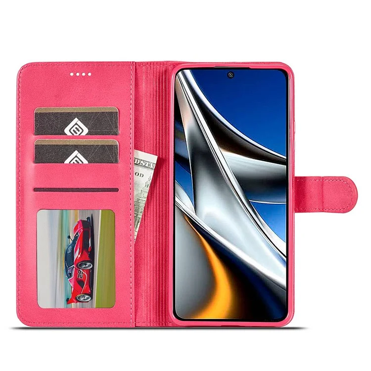 LC.IMEEKE for Xiaomi Poco M4 Pro 4G Well-protected Textured PU Leather Flip Folio Stand Wallet Case Phone Case Cover - Red