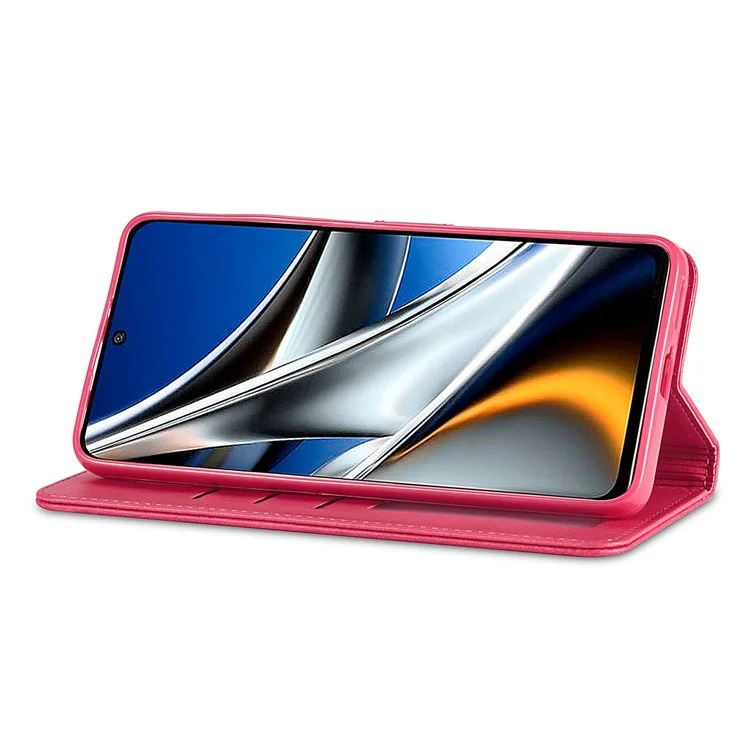 LC.IMEEKE for Xiaomi Poco M4 Pro 4G Well-protected Textured PU Leather Flip Folio Stand Wallet Case Phone Case Cover - Red