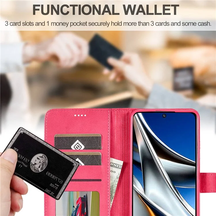LC.IMEEKE for Xiaomi Poco M4 Pro 4G Well-protected Textured PU Leather Flip Folio Stand Wallet Case Phone Case Cover - Red