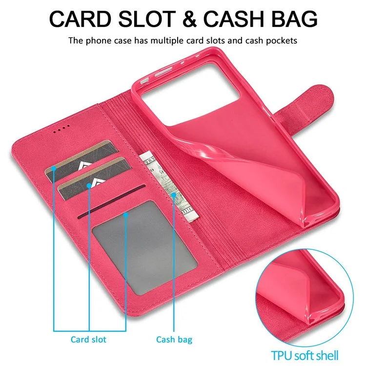 LC.IMEEKE for Xiaomi Poco M4 Pro 4G Well-protected Textured PU Leather Flip Folio Stand Wallet Case Phone Case Cover - Red