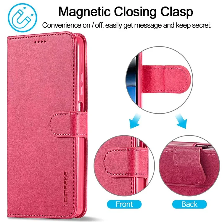 LC.IMEEKE for Xiaomi Poco M4 Pro 4G Well-protected Textured PU Leather Flip Folio Stand Wallet Case Phone Case Cover - Red