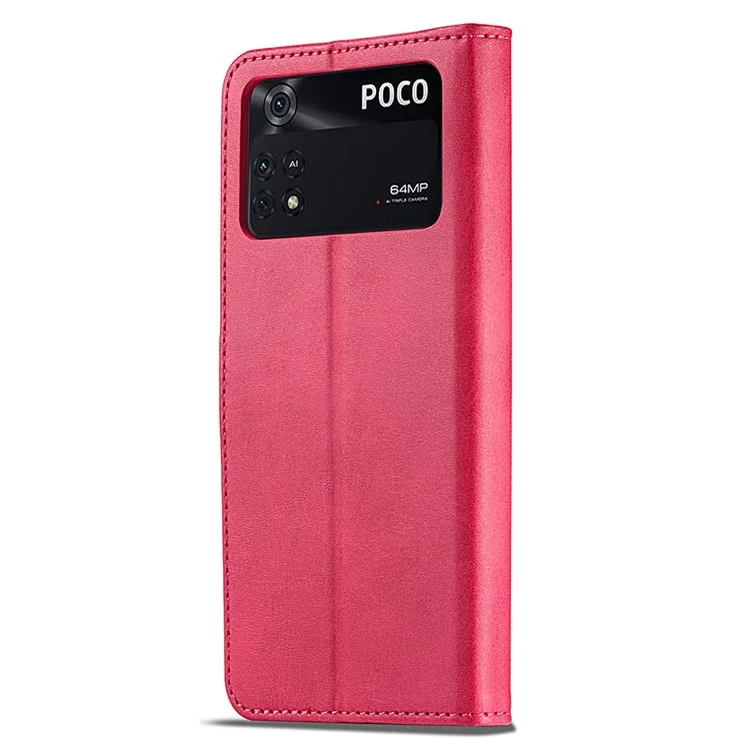 LC.IMEEKE for Xiaomi Poco M4 Pro 4G Well-protected Textured PU Leather Flip Folio Stand Wallet Case Phone Case Cover - Red