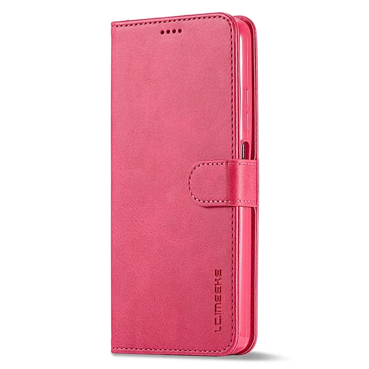 LC.IMEEKE for Xiaomi Poco M4 Pro 4G Well-protected Textured PU Leather Flip Folio Stand Wallet Case Phone Case Cover - Red