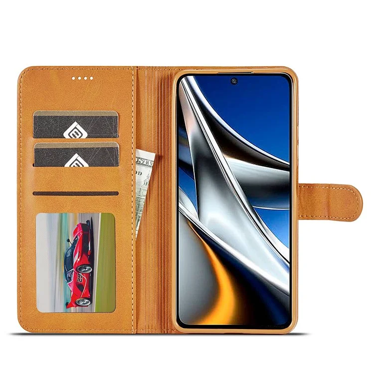 Lc. Imeeke Per Xiaomi Poco M4 Pro 4G Ben Protetta Testurizzata in Pelle Flip Flip Follio Wallet Case Cover Del Telefono - Marrone Chiaro