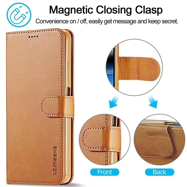 Lc. Imeeke Per Xiaomi Poco M4 Pro 4G Ben Protetta Testurizzata in Pelle Flip Flip Follio Wallet Case Cover Del Telefono - Marrone Chiaro