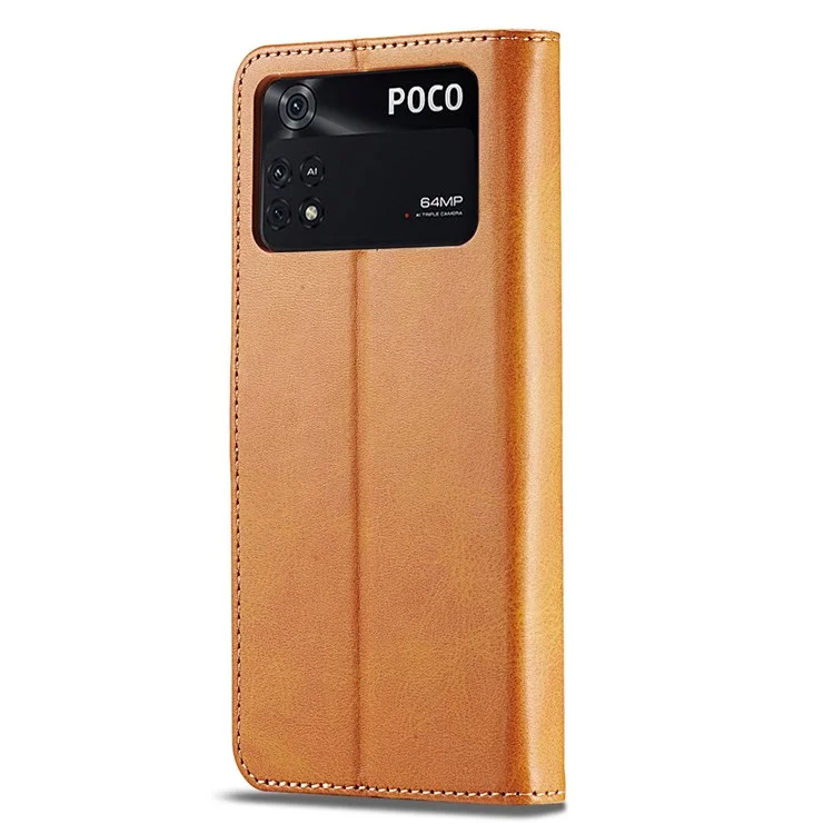 Lc. Imeeke Per Xiaomi Poco M4 Pro 4G Ben Protetta Testurizzata in Pelle Flip Flip Follio Wallet Case Cover Del Telefono - Marrone Chiaro