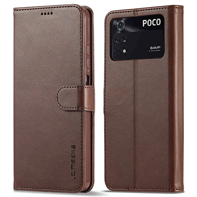 Lc. Imeeke Pour Xiaomi Poco M4 Pro 4G Texturé Texturé PU Cuir Flip Flio Stand Wallet Case Téléphone Couverture - Brun