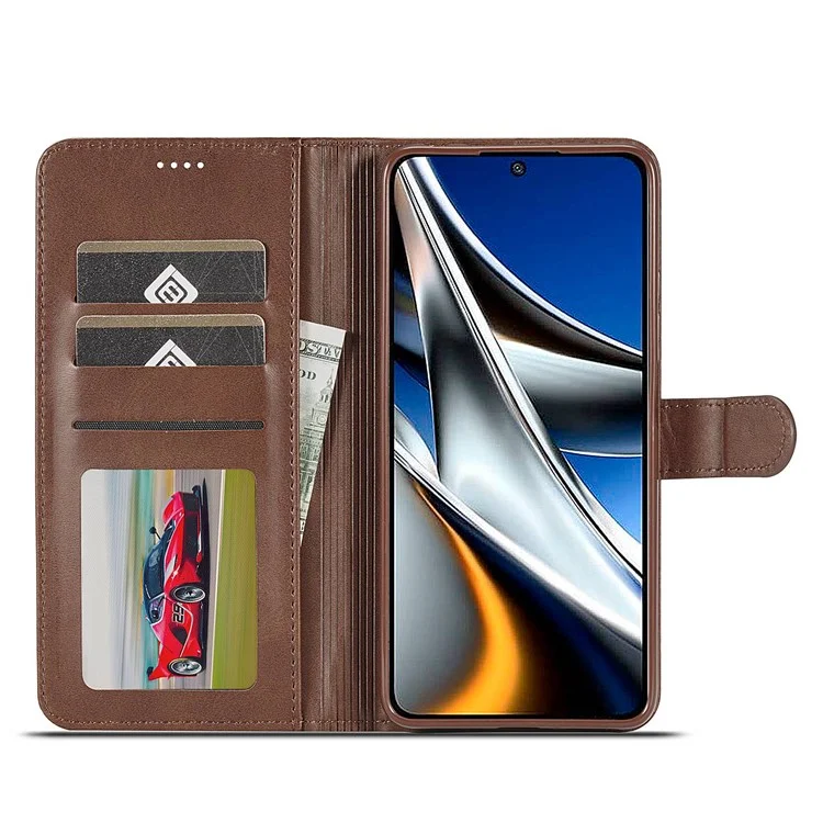 Lc. Imeeke Pour Xiaomi Poco M4 Pro 4G Texturé Texturé PU Cuir Flip Flio Stand Wallet Case Téléphone Couverture - Brun