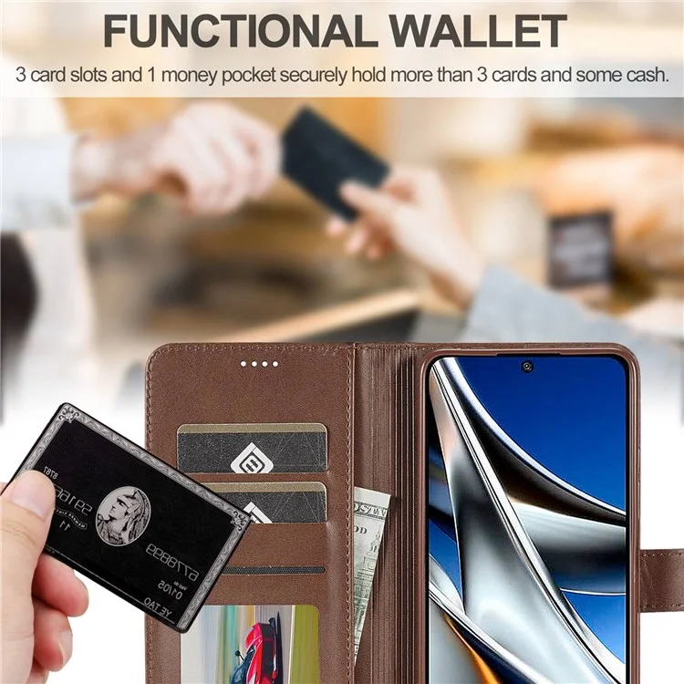 Lc. Imeeke Pour Xiaomi Poco M4 Pro 4G Texturé Texturé PU Cuir Flip Flio Stand Wallet Case Téléphone Couverture - Brun