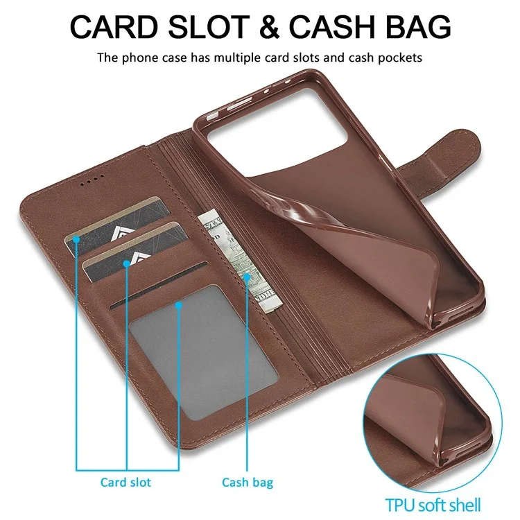 Lc. Imeeke Pour Xiaomi Poco M4 Pro 4G Texturé Texturé PU Cuir Flip Flio Stand Wallet Case Téléphone Couverture - Brun