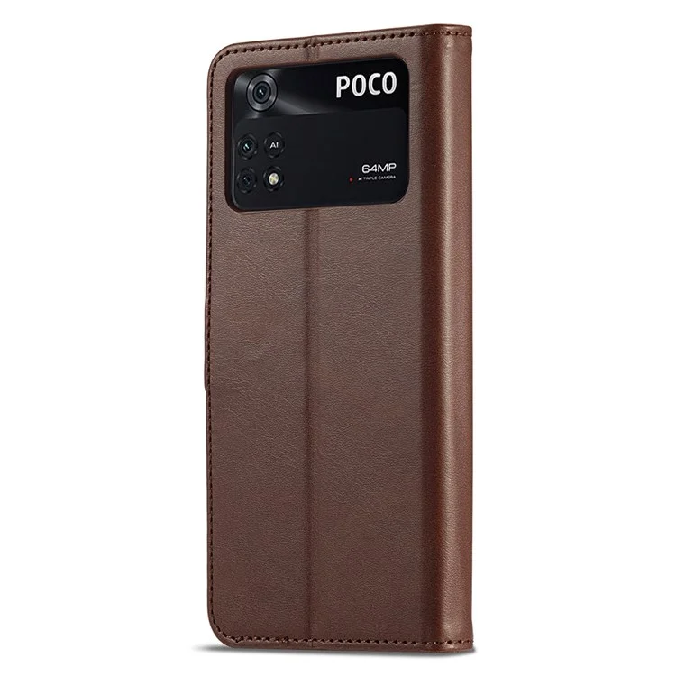 Lc. Imeeke Pour Xiaomi Poco M4 Pro 4G Texturé Texturé PU Cuir Flip Flio Stand Wallet Case Téléphone Couverture - Brun