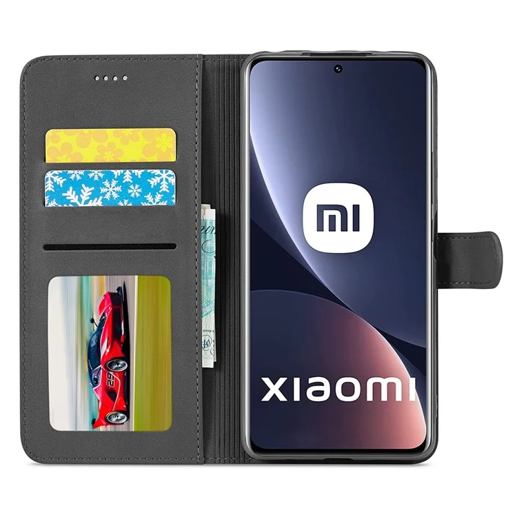 LC.IMEEKE for Xiaomi 12/12X/12S 5G Textured Wallet PU Leather Flip Folio Stand Case Mobile Phone Case Cover - Black