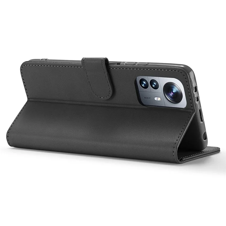 LC.IMEEKE for Xiaomi 12/12X/12S 5G Textured Wallet PU Leather Flip Folio Stand Case Mobile Phone Case Cover - Black