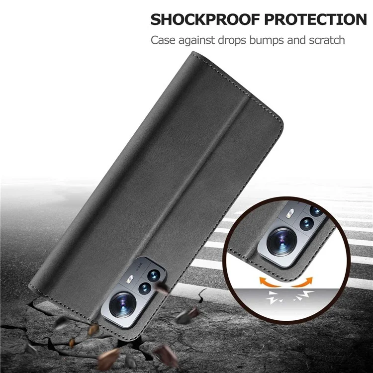 LC.IMEEKE for Xiaomi 12/12X/12S 5G Textured Wallet PU Leather Flip Folio Stand Case Mobile Phone Case Cover - Black