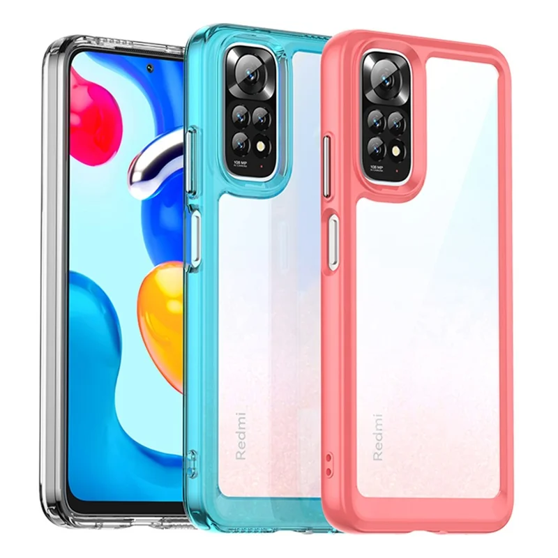 For Xiaomi Redmi Note 11 4G (Qualcomm)/Note 11S 4G Shock Absorption TPU + Acrylic Hybrid Case, Independent PC Buttons Protective Phone Cover - Transparent Blue