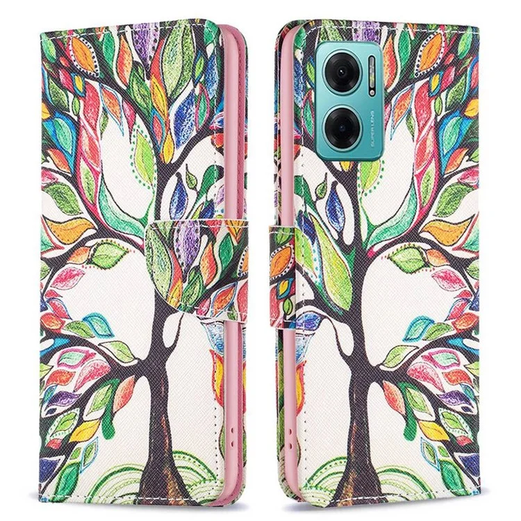 For Xiaomi Redmi Note 11E 5G / Redmi 10 5G / Redmi 10 Prime+ 5G Phone Case Pattern Printing PU Leather Wallet Stand Cover - Life Tree