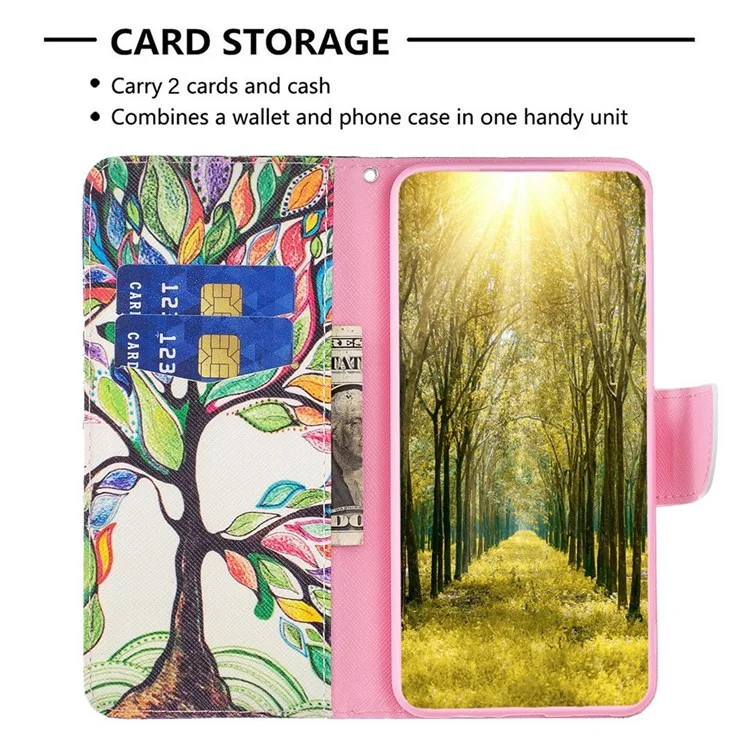 For Xiaomi Redmi Note 11E 5G / Redmi 10 5G / Redmi 10 Prime+ 5G Phone Case Pattern Printing PU Leather Wallet Stand Cover - Life Tree