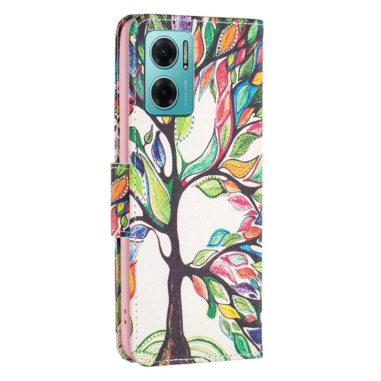 For Xiaomi Redmi Note 11E 5G / Redmi 10 5G / Redmi 10 Prime+ 5G Phone Case Pattern Printing PU Leather Wallet Stand Cover - Life Tree
