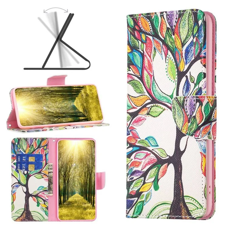 For Xiaomi Redmi Note 11E 5G / Redmi 10 5G / Redmi 10 Prime+ 5G Phone Case Pattern Printing PU Leather Wallet Stand Cover - Life Tree