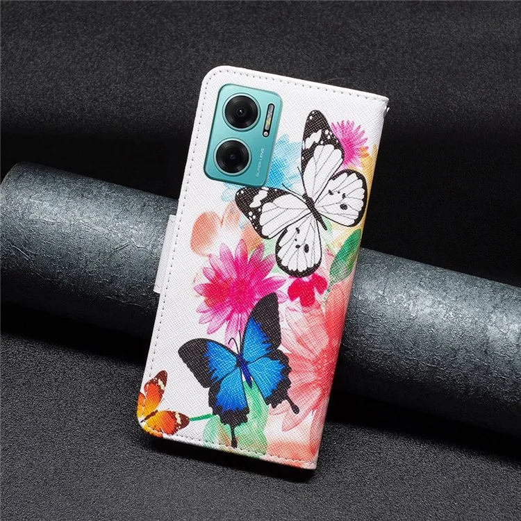 BF Pattern Printing Leather Series-1 para Xiaomi Redmi Note 11E 5G / Redmi 10 5G / Redmi 10 Prime+ 5G Funda de Teléfono de Piel con Estampado Impreso PU con Tapa Protectora Plegable con Billetera y Soporte - Dos Mariposas