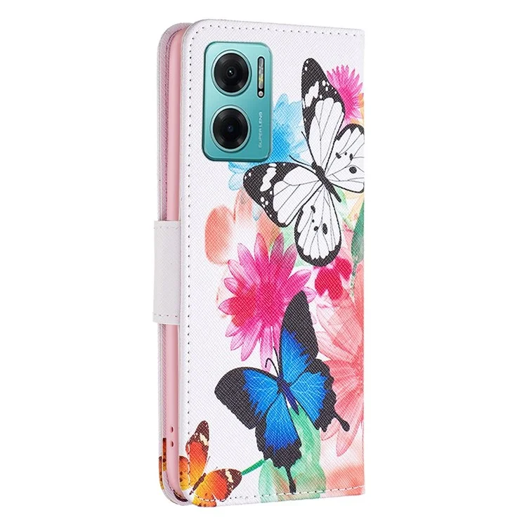 BF Pattern Printing Leather Series-1 para Xiaomi Redmi Note 11E 5G / Redmi 10 5G / Redmi 10 Prime+ 5G Funda de Teléfono de Piel con Estampado Impreso PU con Tapa Protectora Plegable con Billetera y Soporte - Dos Mariposas