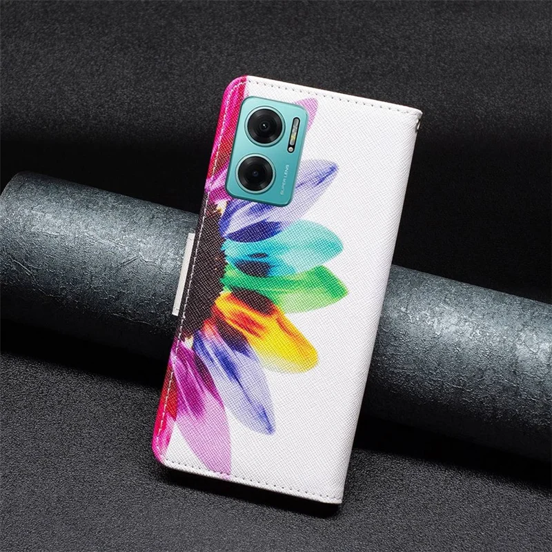 Funda de cuero PU con estampado de girasol, tipo cartera con soporte, para teléfono Xiaomi Redmi Note 11E 5G / Redmi 10 5G / Redmi 10 Prime+ 5G