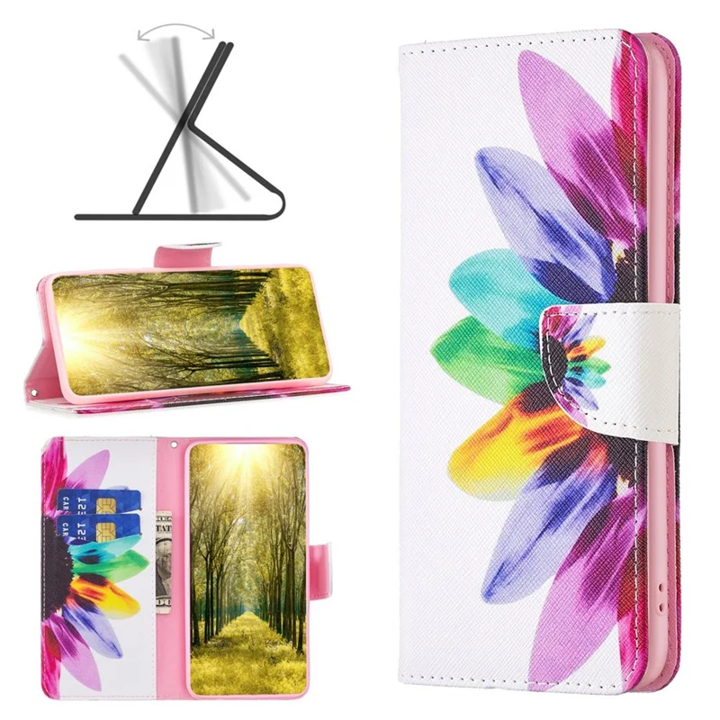 Funda de cuero PU con estampado de girasol, tipo cartera con soporte, para teléfono Xiaomi Redmi Note 11E 5G / Redmi 10 5G / Redmi 10 Prime+ 5G