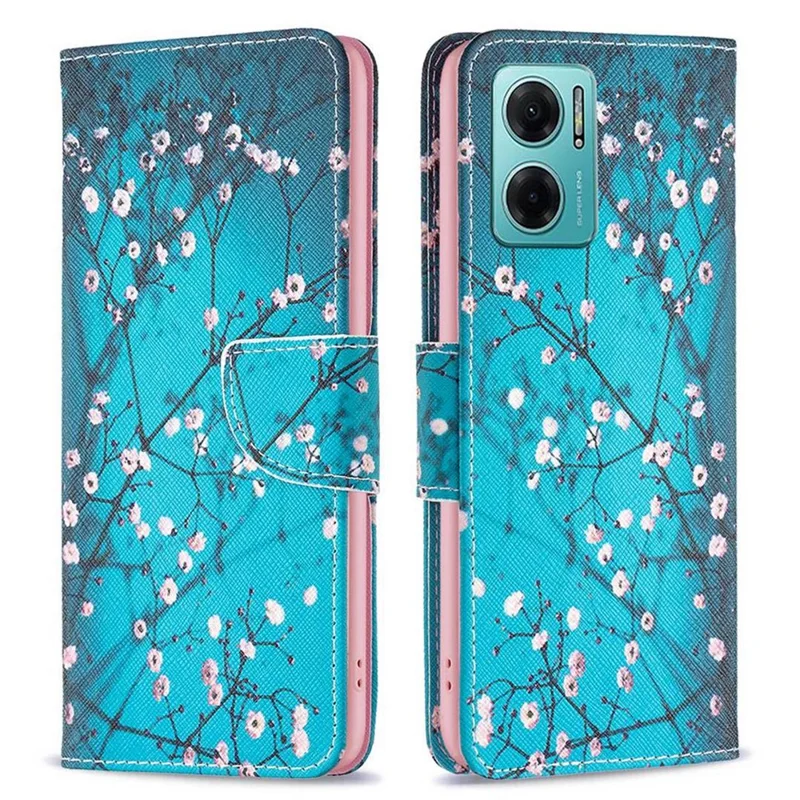 For Xiaomi Redmi Note 11E 5G / Redmi 10 5G / Redmi 10 Prime+ 5G Phone Case Pattern Printing PU Leather Wallet Stand Cover - Plum Blossom