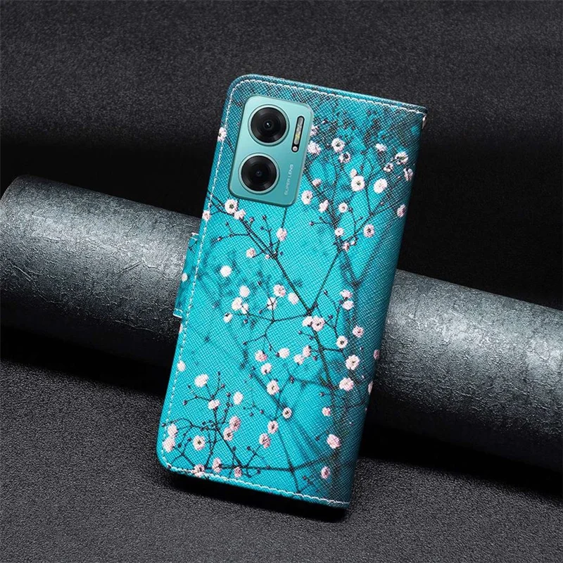 For Xiaomi Redmi Note 11E 5G / Redmi 10 5G / Redmi 10 Prime+ 5G Phone Case Pattern Printing PU Leather Wallet Stand Cover - Plum Blossom