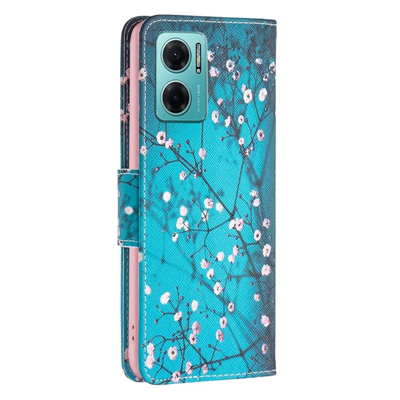 For Xiaomi Redmi Note 11E 5G / Redmi 10 5G / Redmi 10 Prime+ 5G Phone Case Pattern Printing PU Leather Wallet Stand Cover - Plum Blossom