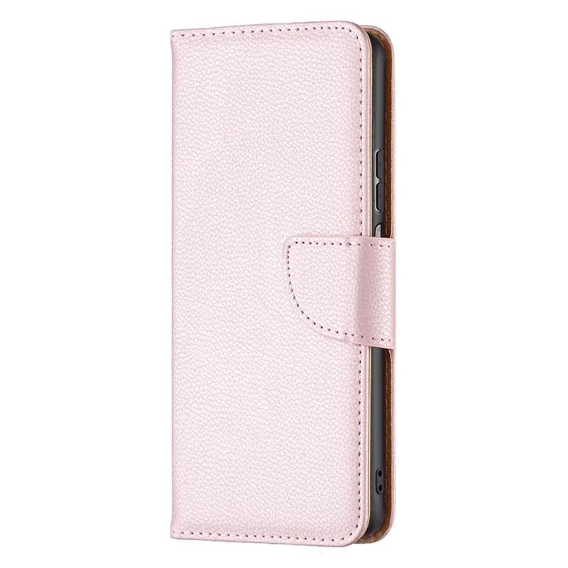 Flip-Hülle mit Geldbörse für Xiaomi Redmi 10C 4G, Lederschutzhülle mit Lederstruktur im Litschi-Design, Ständer mit Gurt – Roségold