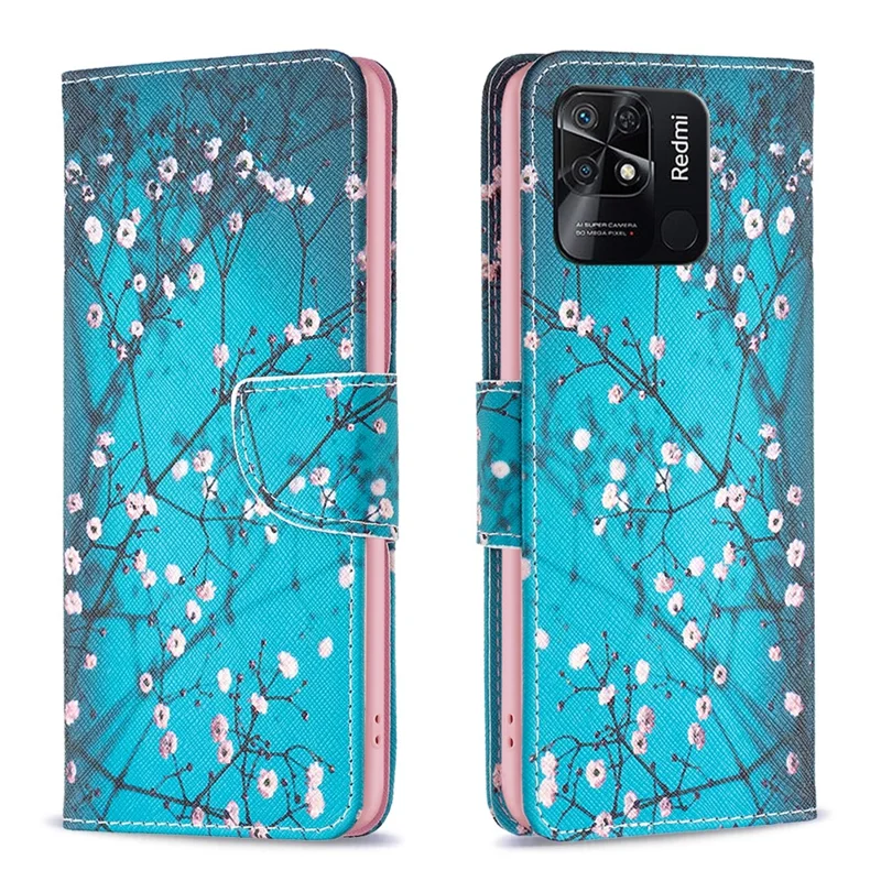 For Xiaomi Redmi 10C 4G 4G Phone Case Pattern Printing PU Leather Wallet Stand Cover - Plum Blossom