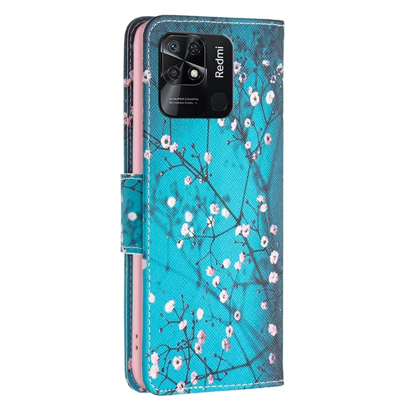 For Xiaomi Redmi 10C 4G 4G Phone Case Pattern Printing PU Leather Wallet Stand Cover - Plum Blossom