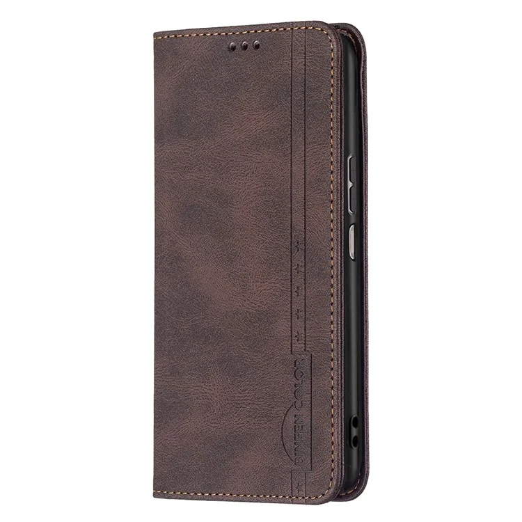 Binfen Color BF Series de Cuero-5 Magnetic Cierre Case de Teléfono Para Xiaomi Redmi 10C, 08 RFID Bloqueo PU Case de Cuero Pus Stand Flip Cubierta - Marrón