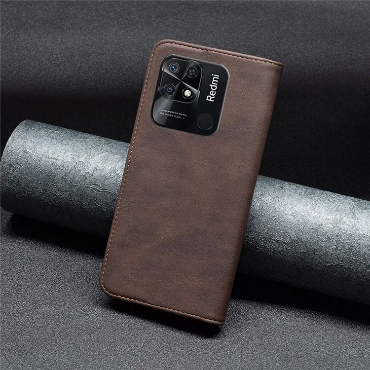 Binfen Color BF Series de Cuero-5 Magnetic Cierre Case de Teléfono Para Xiaomi Redmi 10C, 08 RFID Bloqueo PU Case de Cuero Pus Stand Flip Cubierta - Marrón