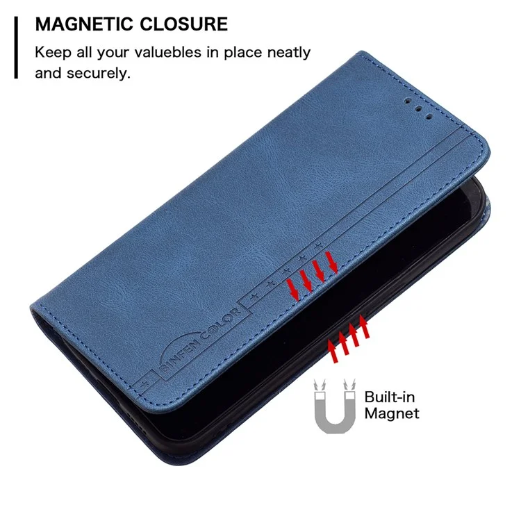 BINFEN COLOR For Xiaomi Redmi 10C 4G Leather Case Mobile Cover Stand with RFID Blocking Card Holder - Blue