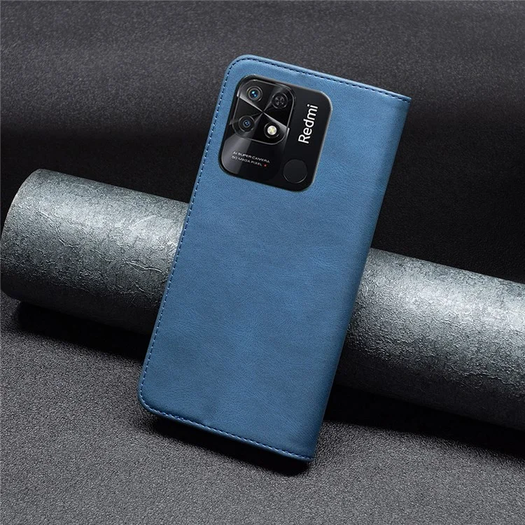 BINFEN COLOR For Xiaomi Redmi 10C 4G Leather Case Mobile Cover Stand with RFID Blocking Card Holder - Blue